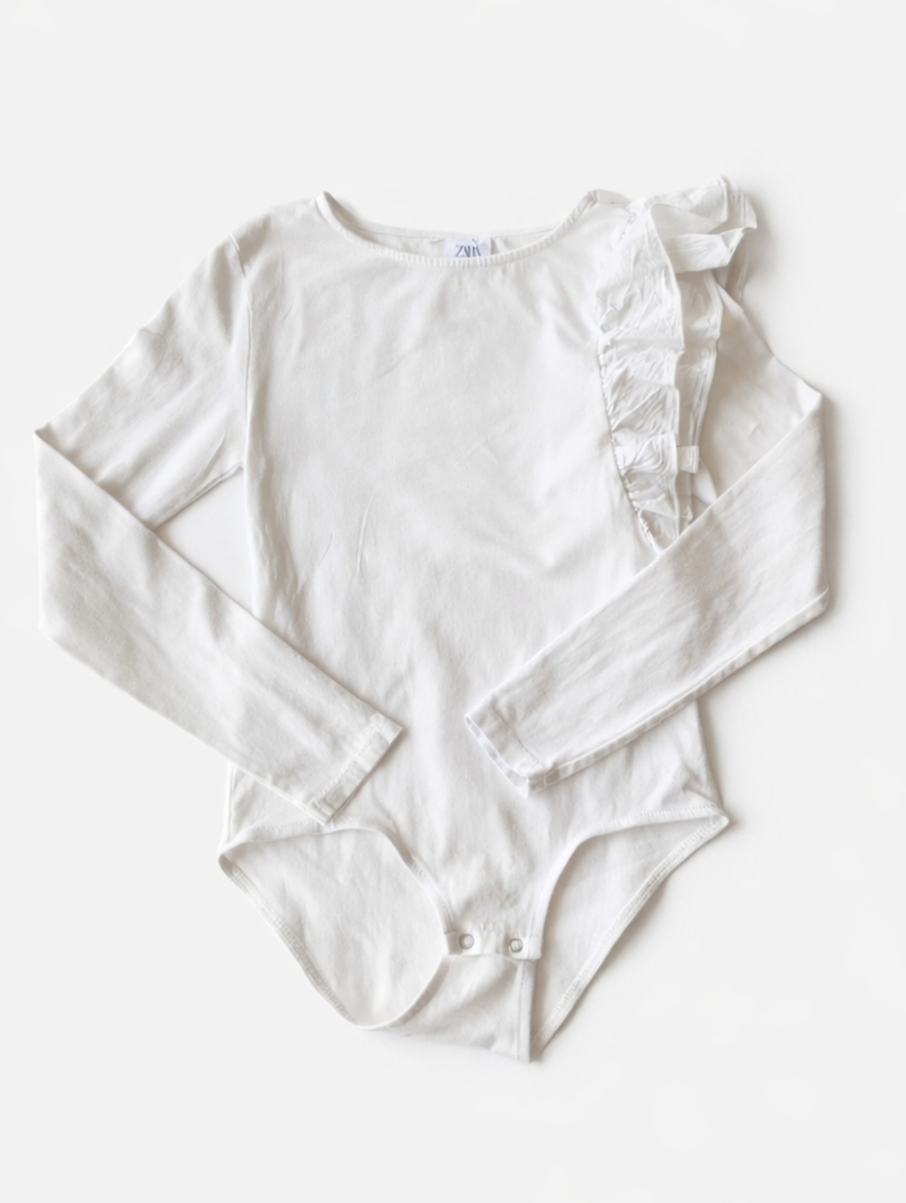 ZARA Girls White Ruffle Bodysuit Long Sleeve Size 11-12